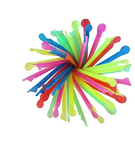 8'' Unwrapped SnowCone Spoon Straw Assorted Bright Colors, Pack 200ct