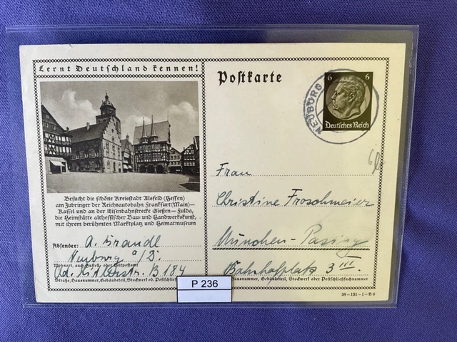 DR 1933-45, Ganzsache, P236, DV: 38-121-1-B6, Alsfeld