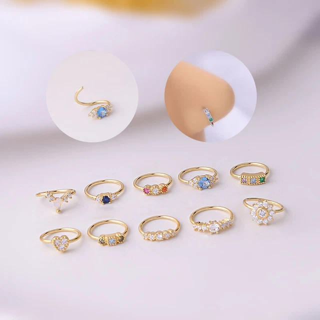 Anillo de nariz de circón de color perforación cuerpo joyería colgante acero inoxidable indio!