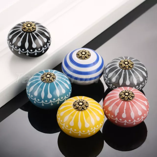 Multi-Coloured Round Ceramic Drawer Knobs Pulls Cabinet Cupboard Door Handles