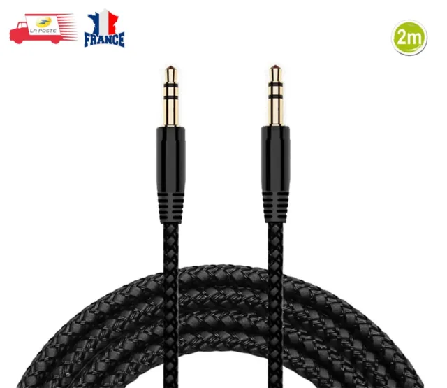 Câble Cordon audio AUX Jack 3.5mm Male / mâle Stéréo pour Smartphone voiture 2m