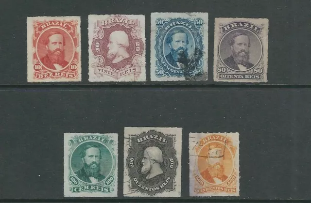 Brazil 1876-77 Dom Pedro Erste Rouletted Set (Scott 61-67) F/VF Gebraucht