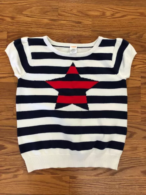 Gymboree Sweater Girls  Blue White Red Striped Star Short Sleeve Size 10-12