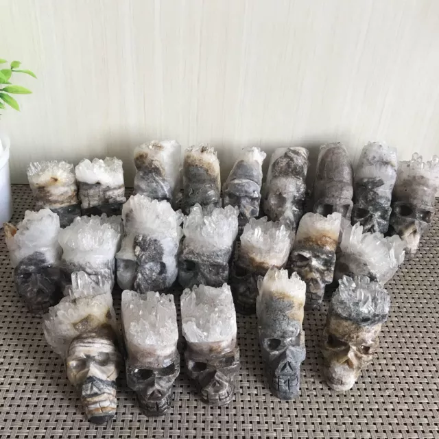 1pc Natural white crystal cluster mineral specimen hand-carved skull