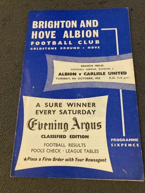 BRIGHTON & HOVE ALBION v CARLISLE UNITED  1962/63 - 9th October 1962