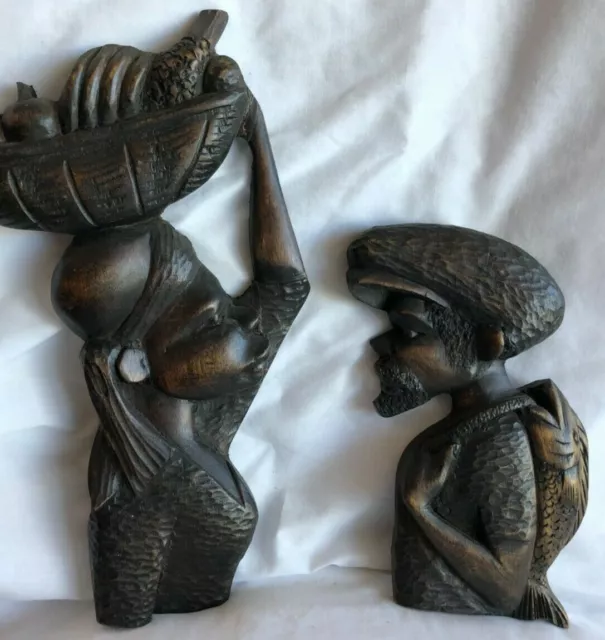 vintage Kenya Pair of Hand Carved Wood Wall plaques man and women’s profile