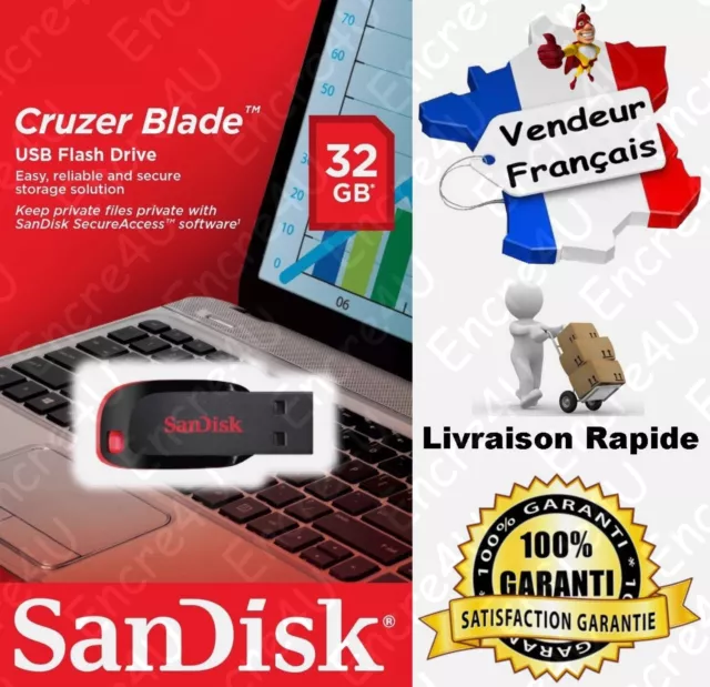 Clé USB SanDisk 32 Go Modèle Cruzer BLADE - Disponible aussi en 8 16 64 Gb Giga