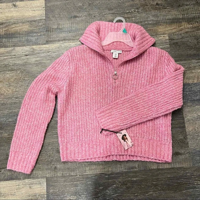 SINCERELY JULES Wool cotton Blend Cropped Quarter Zip knit Sweater pink Size M