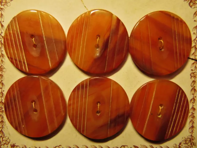 BOUTON BAKÉLITE ancien STRIES  ART DÉCO couleur AMBRE LOT de 6 BOUTONS Ø : 30 mm