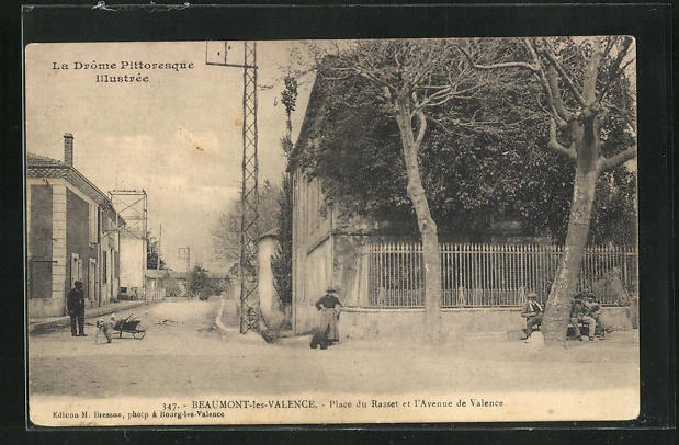 CPA Beaumont-les-Valence, Place du Rasset and Avenue de Valencia 1914