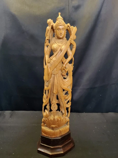 Vintage THAI Asian Hand Carved Wood DANCER With PHIN Sculpture 16.75"