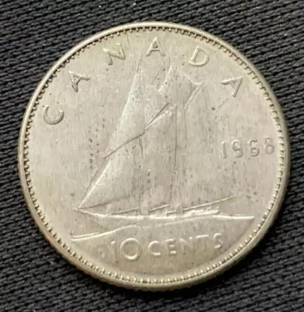 1968 Canada 10 Cents Coin XF AU .500 Silver        #G39