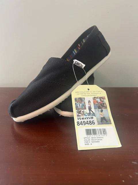 Tom's Alpargata Canvas Women's Classics Slip-On Shoes - Black, Size 6