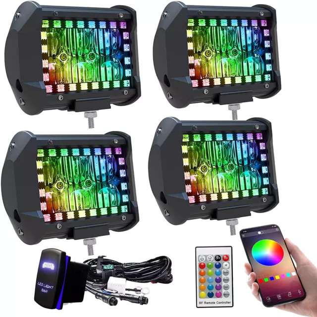 4x 4inch 18W LED RGB Halo Cube Fog Work Lights Pods Off Road For SUV ATV 2