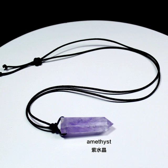 Natural Gemstone Quartz Crystal Pendant Single Point Hexagonal Wand Necklace