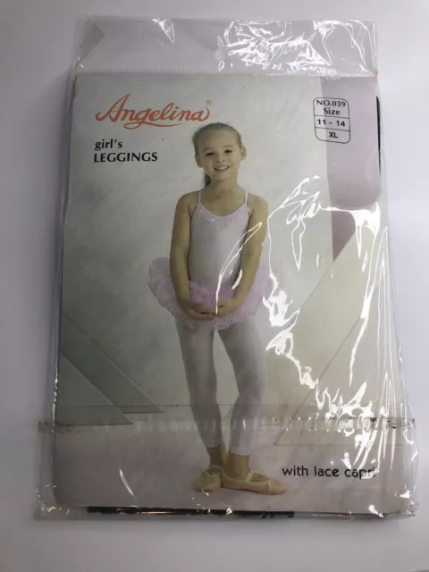 Girls Vintage Angelina Black Leggings With Capri Lace XL 11 - 14 Yr Nylon 2