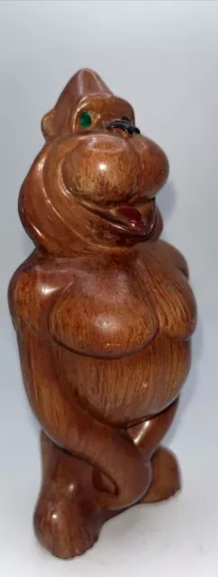 Gorilla Ape Happy Smiling Rhinestone Figurine Wood Color Hong Kong Vintage