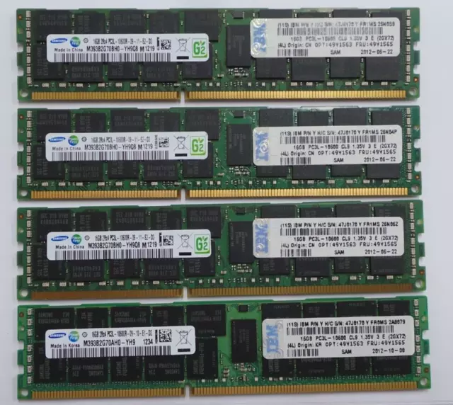 IBM/Samsung 64GB KIT (4X 16GB) PC3L-10600R RAM ECC 47J6176 49Y1563 49Y1565 Servr