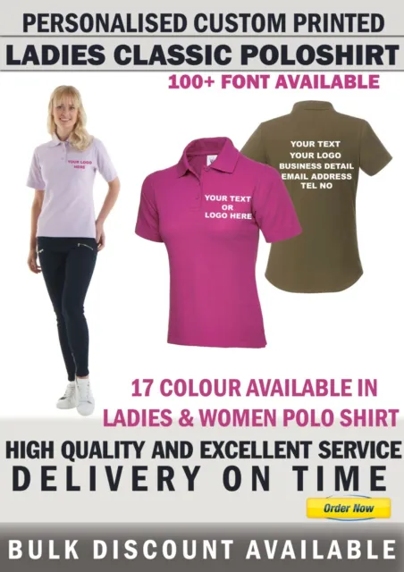 Custom Printed Personalised Ladies Polo Shirt your text logo stag workwear top