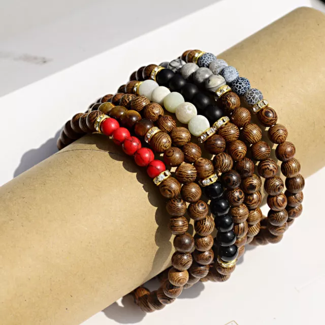 Bracelets de perles en pierre naturelle et bois, 6Mm, breloque, bracelet de...