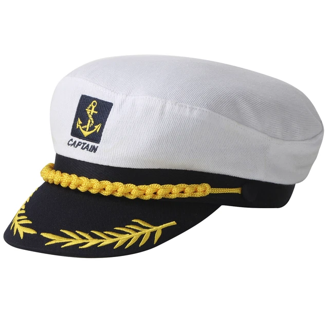 CAPTAINS HAT WHITE & Navy NEW Novelty Adjustable Sailor Fancy Dress Hat