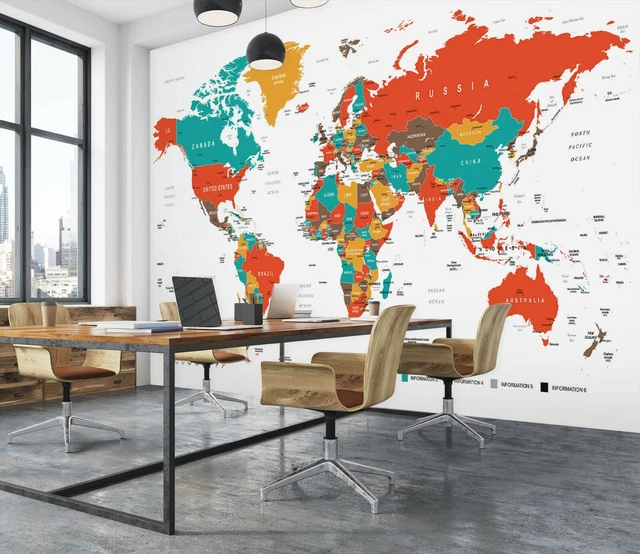 3D COLOR LABEL 21063NAO World Map Wallpaper Mural Removable Self ...