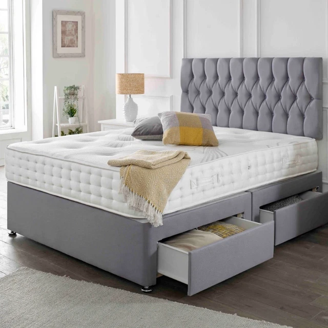 DOUBLE ORTHOPAEDIC DIVAN Bed Set Plush Velvet Upholstered With Mattress ...
