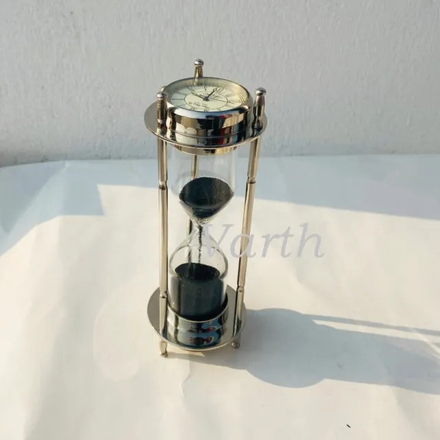 Antique Vintage Maritime Black Sand Brass Hourglass Nautical Sand Timer Décor