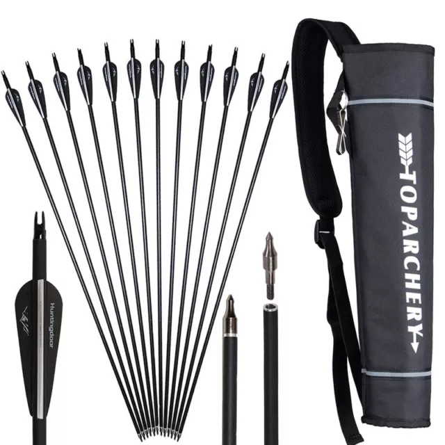 Archery 12pcs 31" Carbon Arrows / Bag Practice Target Arrow with Removable Tips