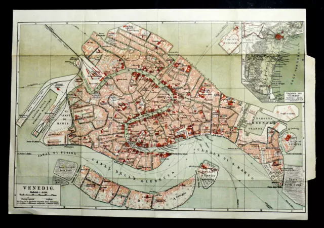 1909 Antica Stampa Geografica:mappa Citta Di Venezia E Laguna..dintorni.1:13.250