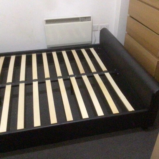BLACK LEATHER BED frame with slats wooden frame leather used £25.00