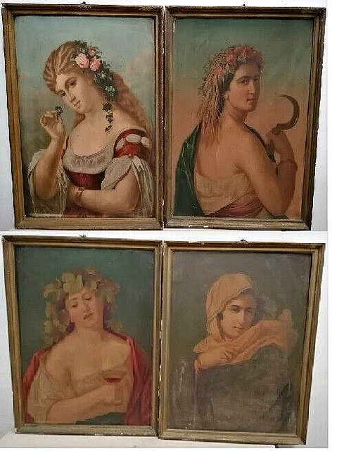 Quattro Antigua Cromolithografie Le 4 Temporadas Originales Al Final ' 800