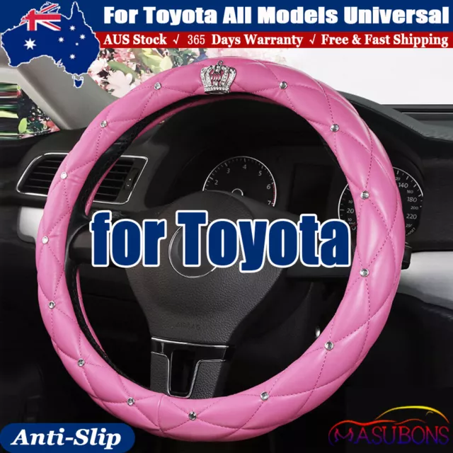 Deluxe Leather Car Steering Wheel Cover 15" / 38cm Pink Bling Diamond for Toyota