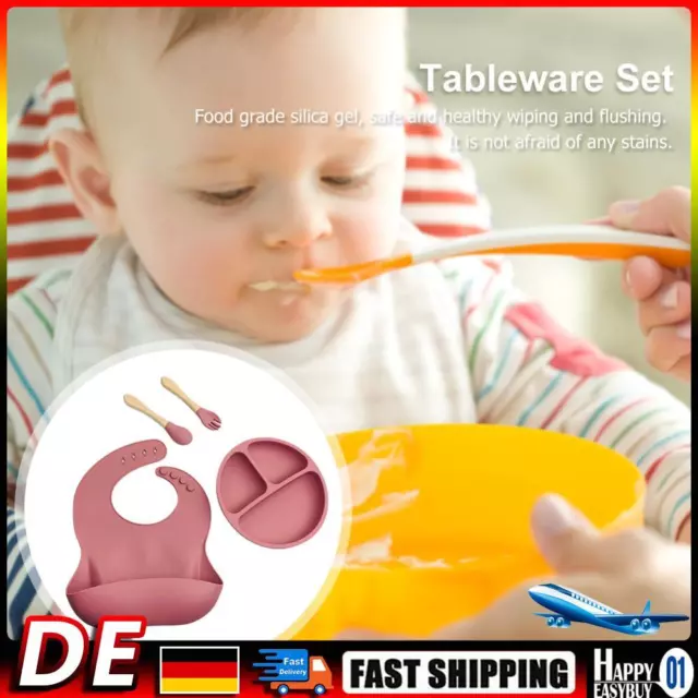4pcs Silicone Food Plates Set Anti Slip Baby Feeding Food Accessories (Dark Red)