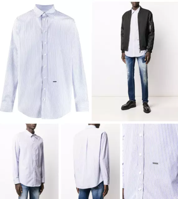 DSQUARED2 LOOSE FIT RELAXED SUIT CASUAL STRIPED SHIRT S74DM0404 Anzug Hemd 54 2