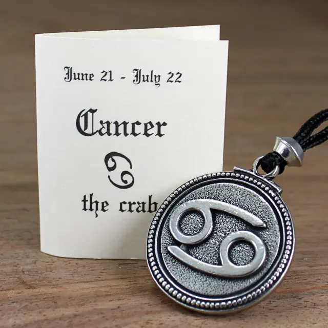 Cancer Zodiac Pendant Astrology Necklace Horoscope Pewter Jewelry Talisman