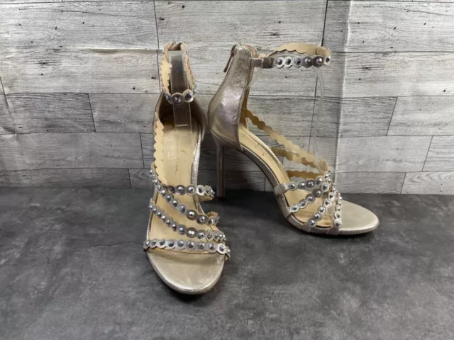 Jessica Simpson Jakkie Women Shoes Gold 9 M Leather Straps Rhineston  Heel Pumps