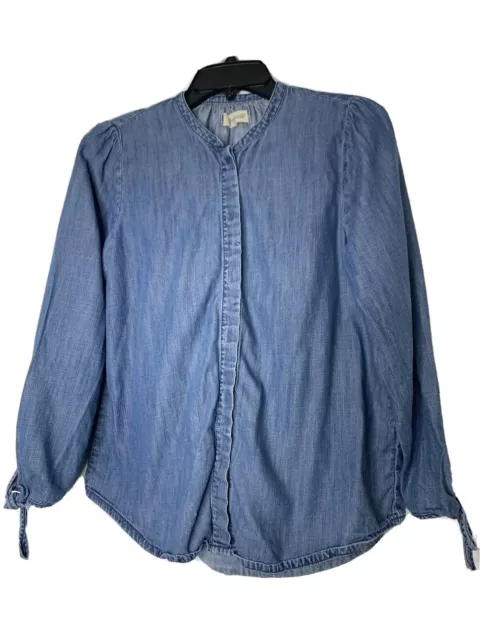 Madewell Womens XXS Denim Tie Sleeve Shirt Button Front Chambray Long Blue