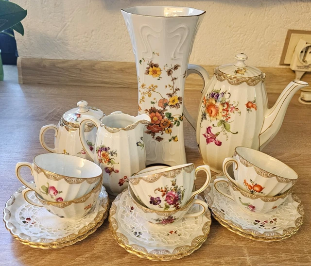 Service à Café Et à Thé Vintage Bauer & Pfeiffer Württemberg - Dorure Partiellement Usée, Bon état Général