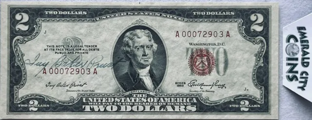 🔥1953 $2 Federal Reserve Note Gem/Crisp Unc Super Low Serial # Ivy Baker Priest