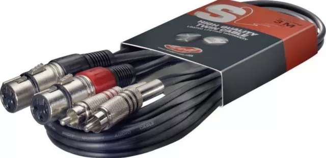 2 Sets - Stagg 25018317 3 m S Serie Twin RCA Stecker auf Twin XLR Buchse Kabel