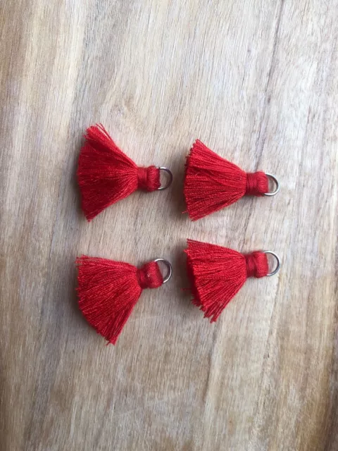 4 x Cotton Tassels 20mm 2cm Long - RED - great for earrings & accessories