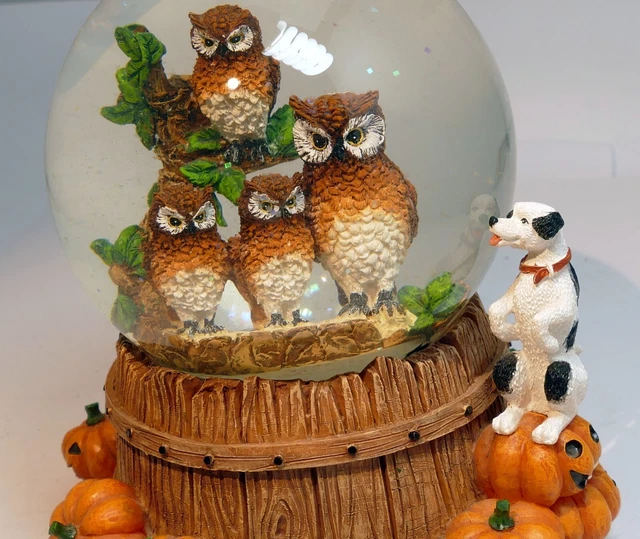 Halloween Neve Acqua Globe Gufi E Cane Sfera 3 " Zucche - Carillon