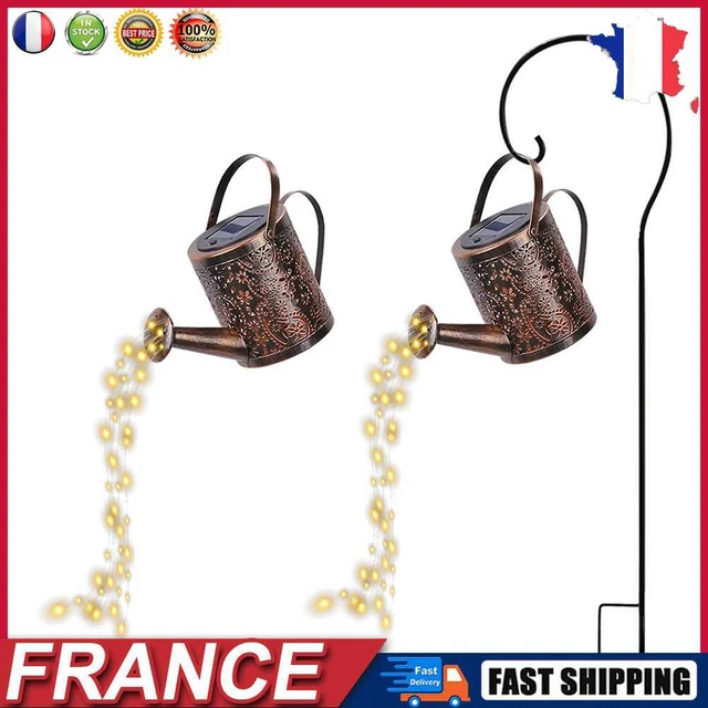 Flower Watering Can Fairy Lamp Outdoor Waterproof Yard Art Ornament Garden Decor
