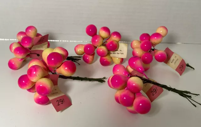 Vtg Millinery Lacquered Pear Shaped Fruit Yellow Pink 60 Japan