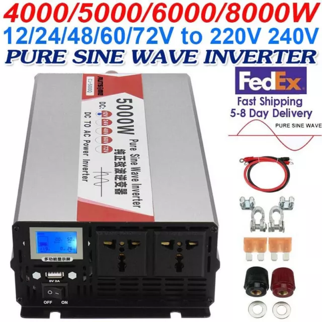 4000W 5000W 6000W 8000W 12V 24V 48V to 220V 240V Pure Sine Wave Power Inverter