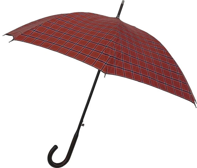 Samsonite Red Plaid Auto Open One Piece Handle Shaft Stick Umbrella NEW
