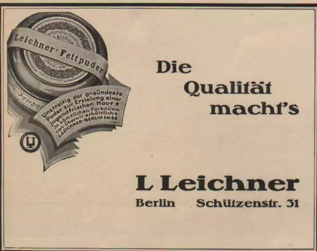 BERLIN, Werbung 1924, Puder-Schminken-Fabrik L Leichner Fett-Puder Creme Parfum