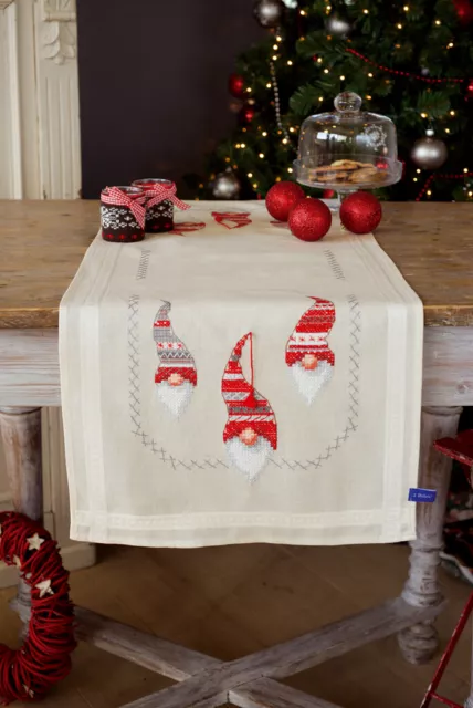 Vervaco Printed Table Runner Embroidery Package Ecru " Gnome " PN-0155966