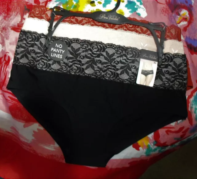 3 NEW PRIMA Valentina 77312 Mf No Panty Bk/Bg/Rd Lace Panel Hipster Panties  Xl $13.99 - PicClick